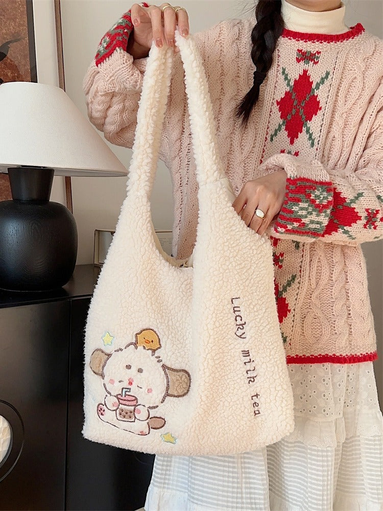 Korean-style Plush Shoulder Bag For Women Autumnwinter
