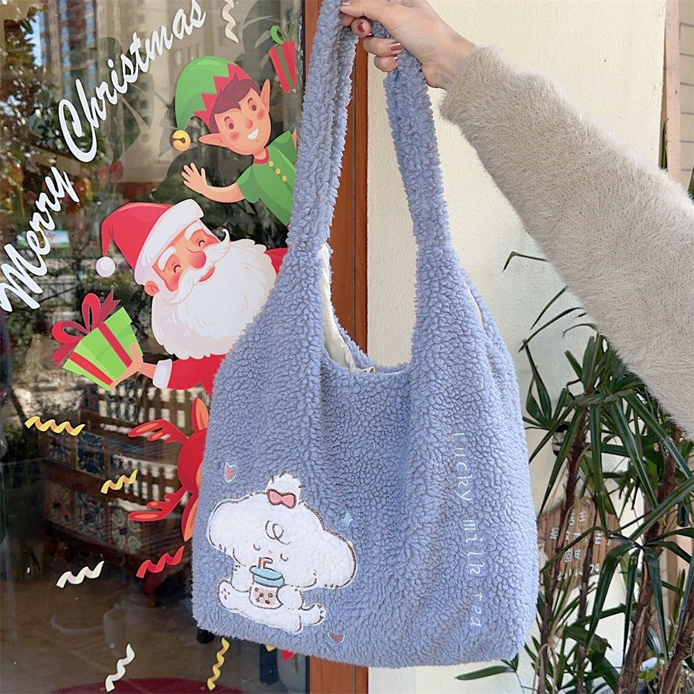 Korean-style Plush Shoulder Bag For Women Autumnwinter