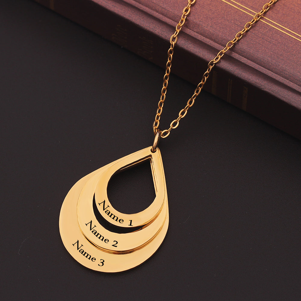 Customized 3 Water Droplet Engraving Name Stainless Steel Jewelry Pendant Necklaces For Women Personalized Gift