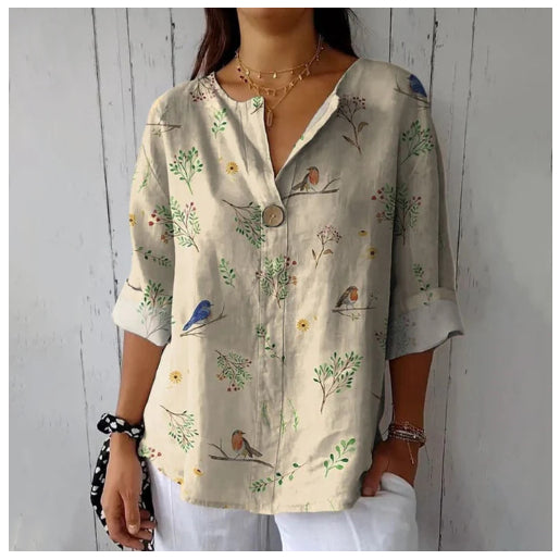 Womens Printed Long-sleeve Blouse