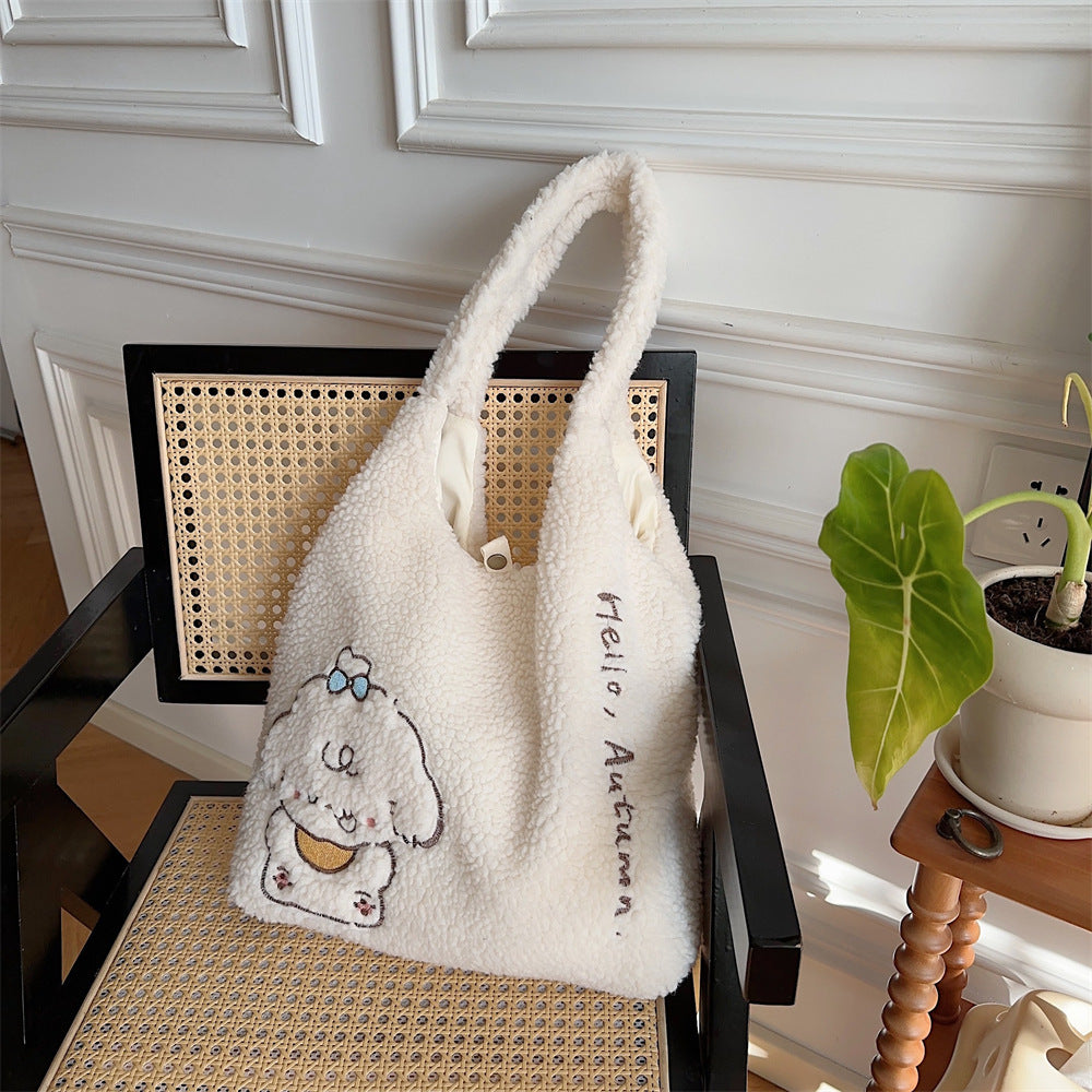 Korean-style Plush Shoulder Bag For Women Autumnwinter