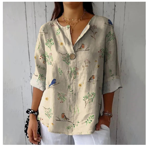Womens Printed Long-sleeve Blouse