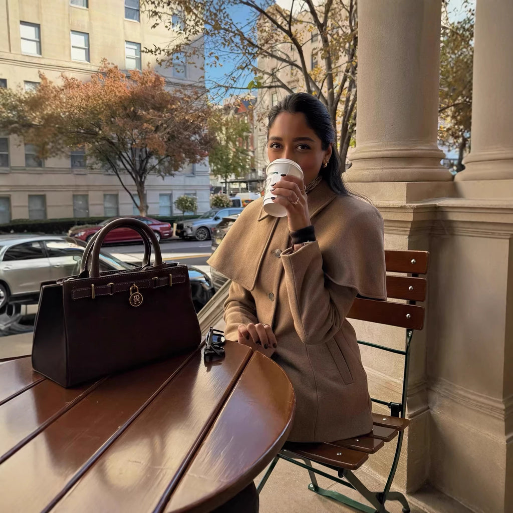 British-style Patchwork Fake Two-Piece Cinched Cloak Trench Coat For Women