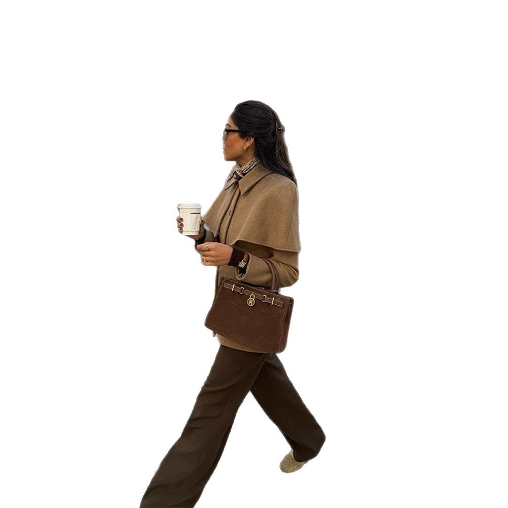 British-style Patchwork Fake Two-Piece Cinched Cloak Trench Coat For Women