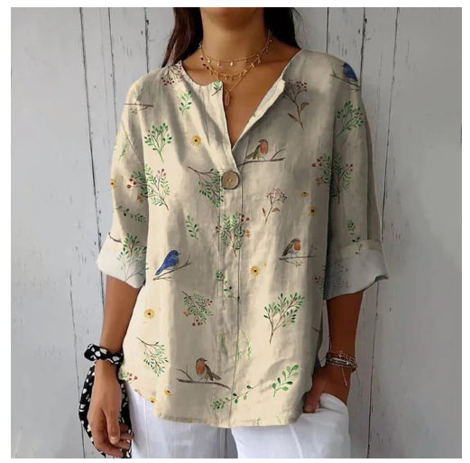 Womens Printed Long-sleeve Blouse