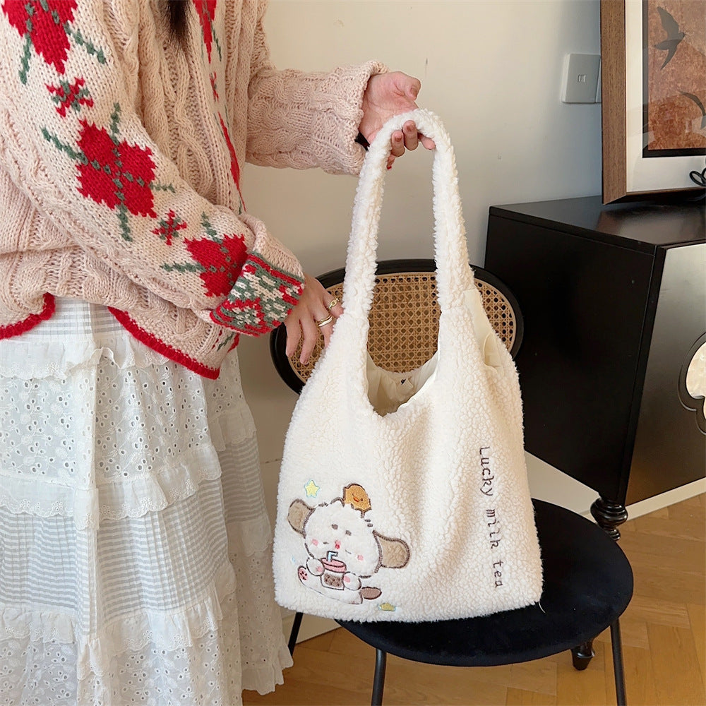 Korean-style Plush Shoulder Bag For Women Autumnwinter