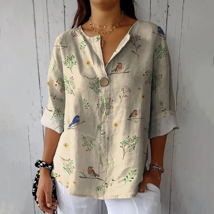 Womens Printed Long-sleeve Blouse