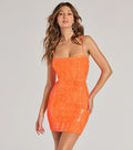 Fashionable And Sexy Sequin-strapped Orange Bodycon Mini Skirt For Women