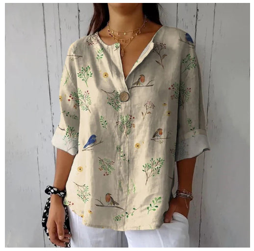 Womens Printed Long-sleeve Blouse