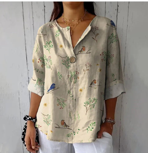 Womens Printed Long-sleeve Blouse